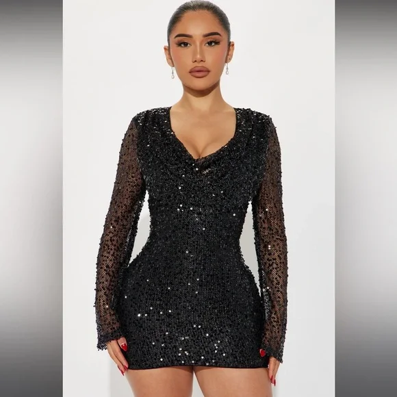 Fashion Nova | Dresses | Black Sequin Mini Dress Fashionnova | Poshmark